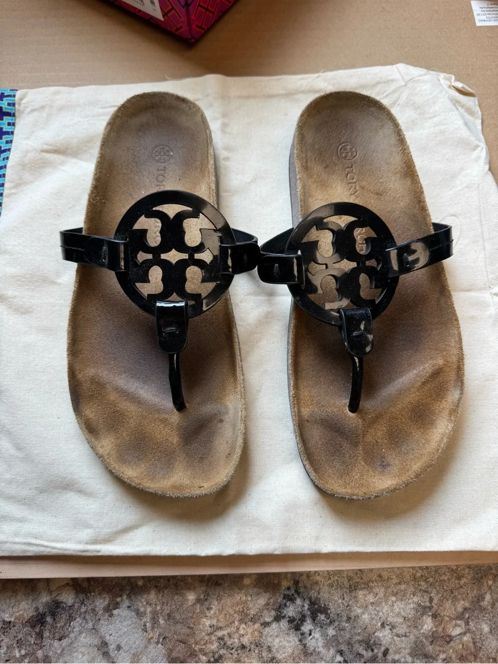 Tory Burch Black Patent Miller Cloud Sandals